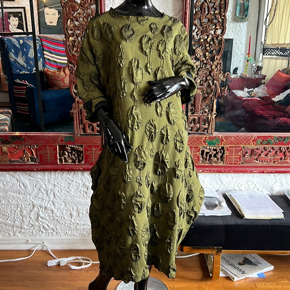 Green Asymmetrical Dolman Sleeve Dress